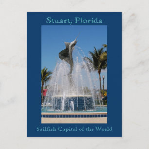 Cartão Postal Postcard Sailfish Water Fountain Stuart, Flórida