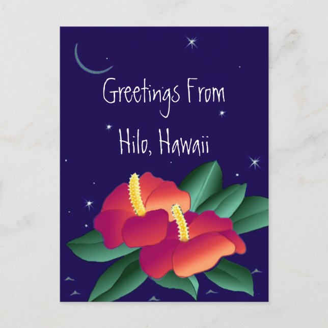 Cartão Postal Postcard Saudações De Hilo Hawaii Na Noite Tropica (Frente)