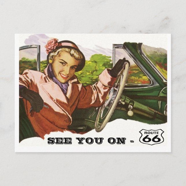 Cartão Postal Postcard See You On Route 66 - Retro Road Trip PC (Frente)