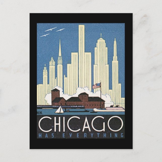 Cartão Postal Postcard-Vintage Chicago Viagem Art-8 (Frente)