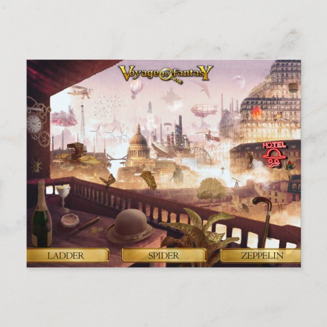 Cartão Postal Postcard Voyage to Fantasy - Cidade de SteamPunk (Frente)