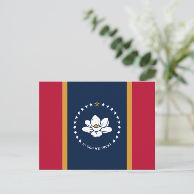 Cartão Postal Postcard with Flag of Mississippi State, USA (Em pé/Frente)