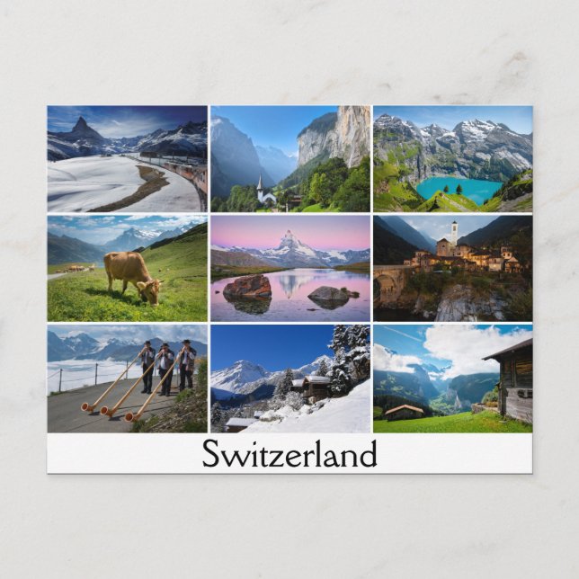 Cartão Postal Postcard with landscapes and the text: Switzerland (Frente)