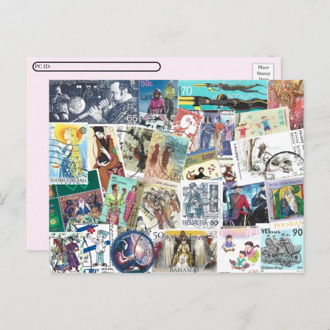 Cartão Postal Postcross com Postage com Pessoas (Frente/Verso)