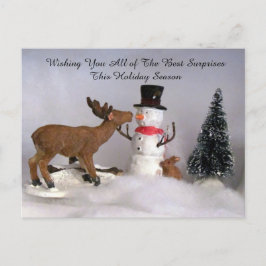 Cartão Postal Postcross - Snowman e Reindeer Divertidos no inver
