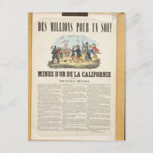 Cartão Postal Poster anunciando as minas de ouro na Califórnia