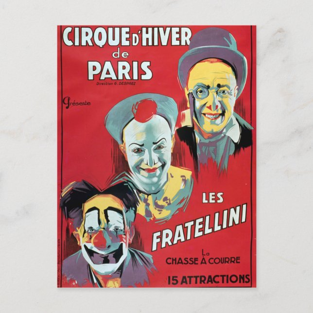 Cartão Postal Poster anunciando o "Cirque d'Hiver de Paris" (Frente)