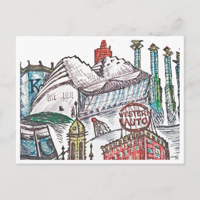 Cartão Postal Poster da Arquitetura Icônica de Kansas City (Frente)