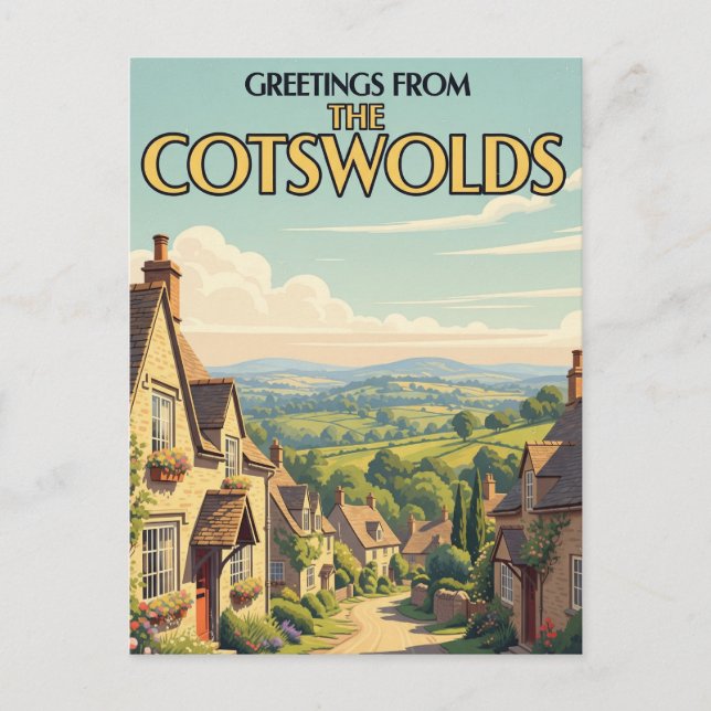 Cartão Postal Poster da Viagens vintage da Aldeia de Cotswolds (Frente)