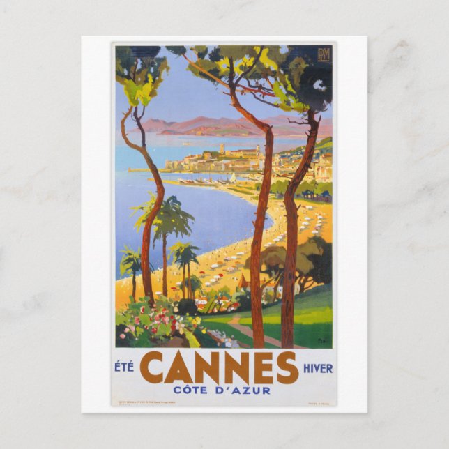 Cartão Postal Poster das viagens vintage de Cannes (Frente)