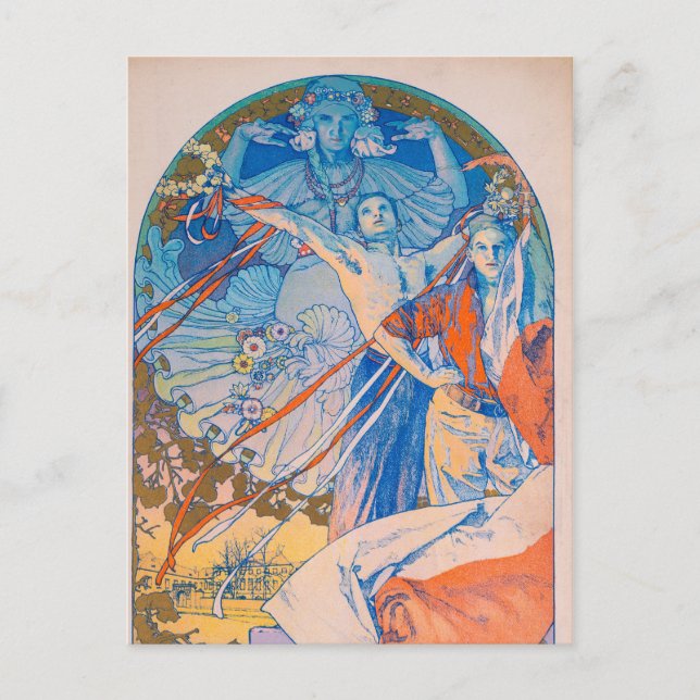Cartão Postal Poster de Alphonse Mucha para o Festival de Sokol  (Frente)