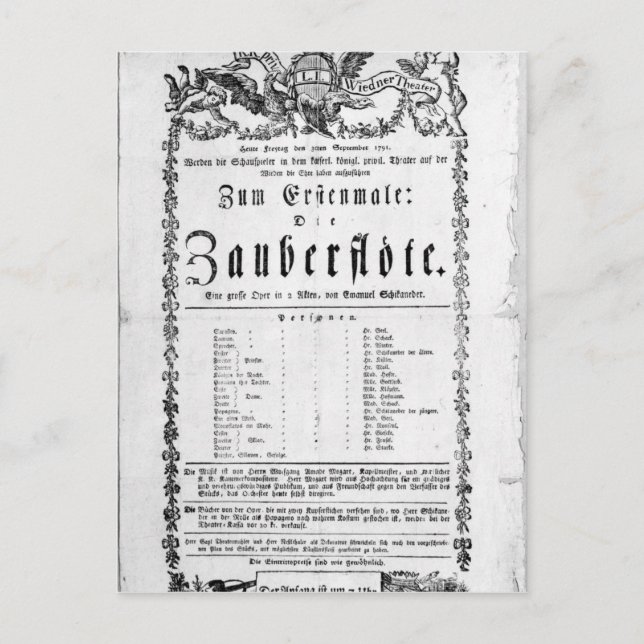 Cartão Postal Poster de anúncio de ‘A Flauta Mágica’ (Frente)