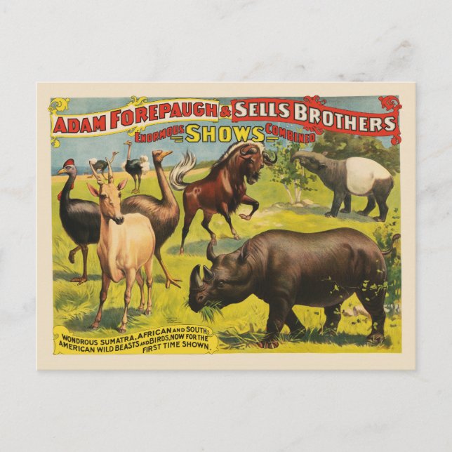 Cartão Postal Poster de Circo para Adam Forepaugh e Vende Irmãos (Frente)