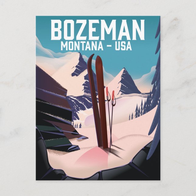 Cartão Postal Poster de esqui de Bozeman Montana (Frente)