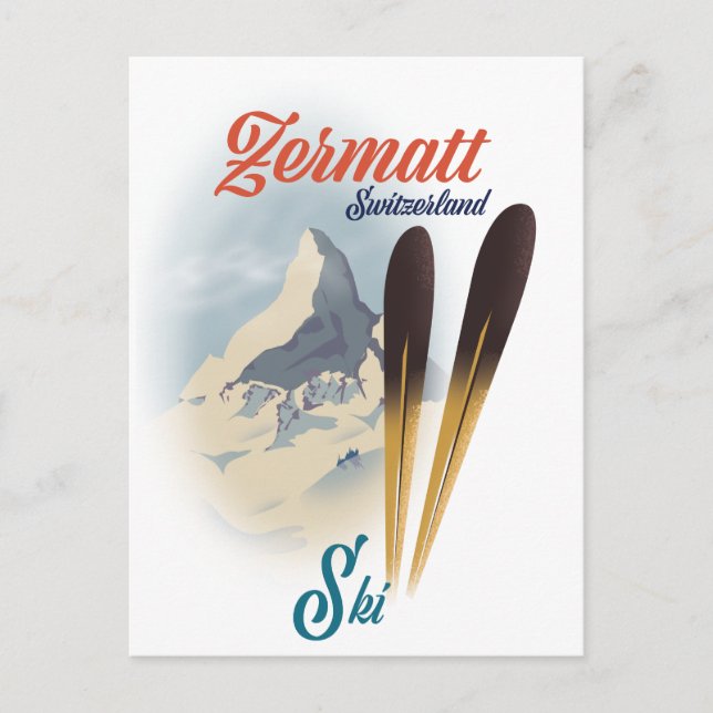 Cartão Postal Poster de esqui de Suiça Zermatt (Frente)