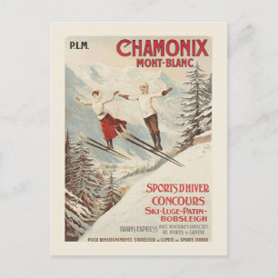 Cartão Postal Poster de Esqui Francês Chamonix Mont Blanc Vintag