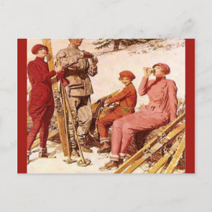 Cartão Postal Poster de Esqui Vintage, Moda na pistola