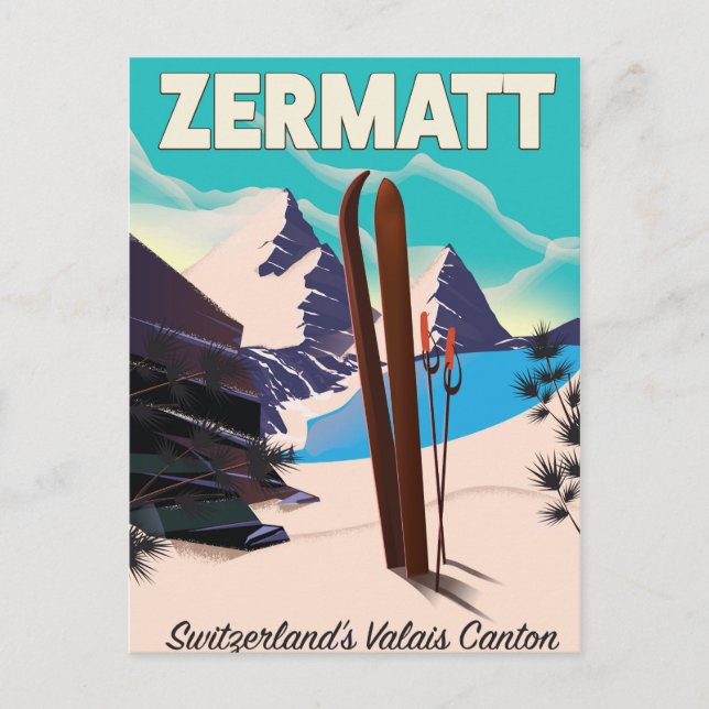 Cartão Postal Poster de férias Zermatt Ski (Frente)