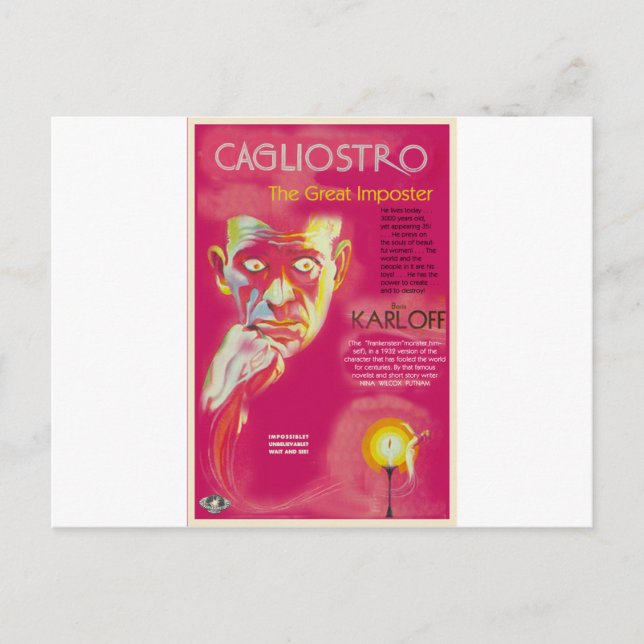 Cartão Postal Poster de filme de Cagliari (Boris Karloff) (Frente)