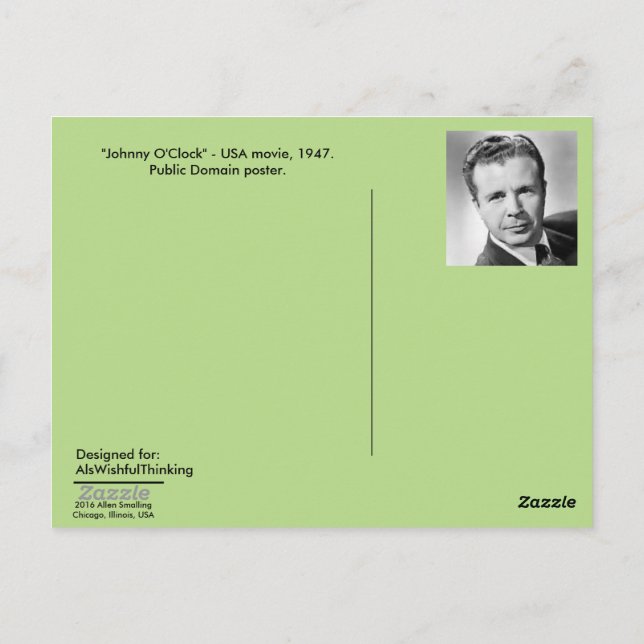 Cartão postal - poster de filme "Johnny O'Clock",  (Verso)