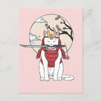 Cartão Postal Poster de Gato Sakura Samurai Japonês