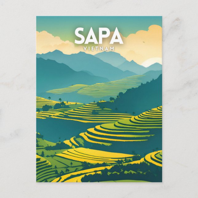 Cartão Postal Poster de ilustração do Vietnã da Sapa (Frente)
