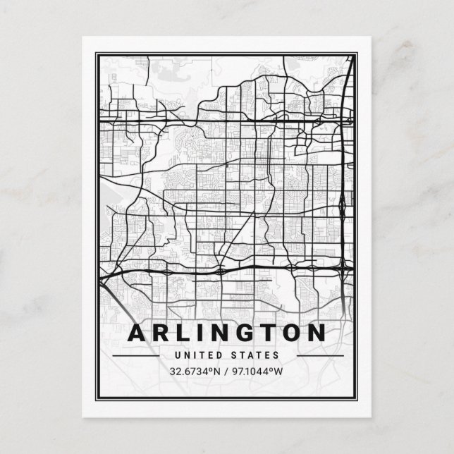 Cartão Postal Poster de Mapa da Cidade do Viagem de Arlington Te (Frente)