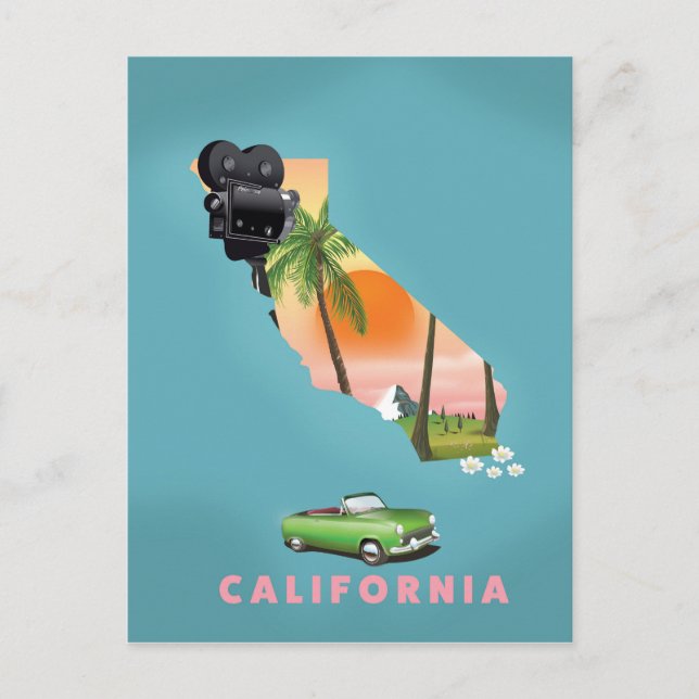 Cartão Postal Poster de mapa ilustrado da Califórnia (Frente)