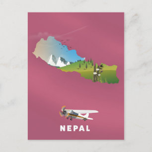 Cartão Postal Poster de mapa ilustrado do Nepal