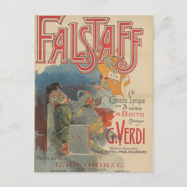 Cartão Postal Poster de ópera Falstaff (estreia de Paris 1894) (Frente)