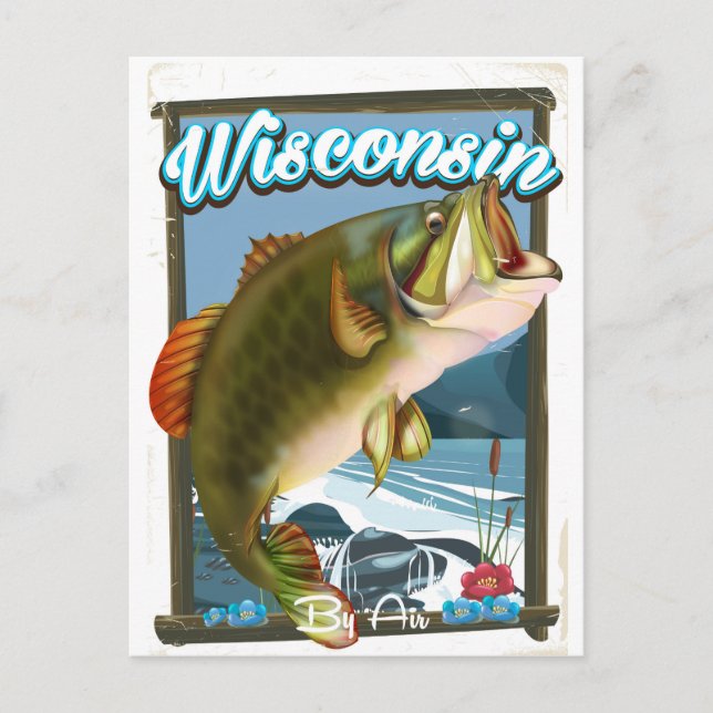 Cartão Postal Poster de pesca do Estado de Wisconsin (Frente)