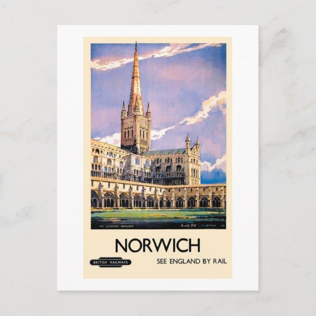 Cartão Postal Poster de publicidade de comboios Norwich (Frente)