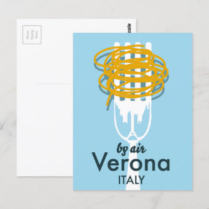 Cartão Postal Pôster de viagem retrô By Air Verona Itália.