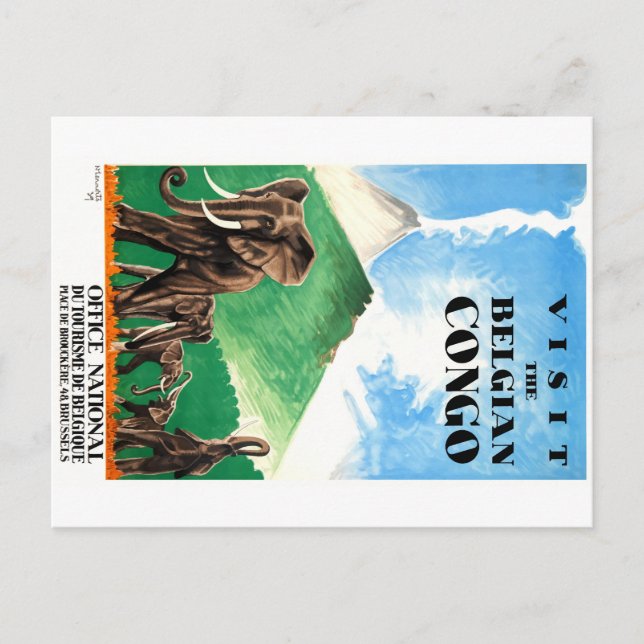 Cartão Postal poster de viagens Belga de Elefantes do Congo de 1 (Frente)