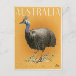 Cartão Postal Poster de viagens Cassowary Australiano Vintage