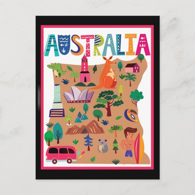 Cartão Postal Poster de viagens colorido da Austrália (Frente)