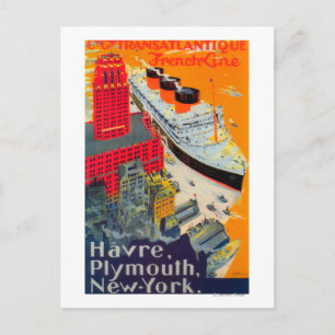 Cartão Postal Poster de viagens da linha francesa, Havre para Pl