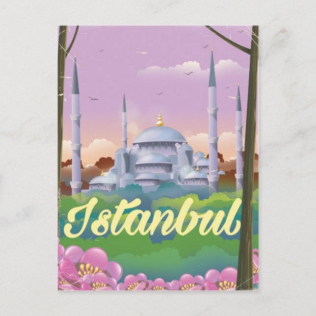 Cartão Postal Poster de viagens da mesquita azul de Istambul (Frente)