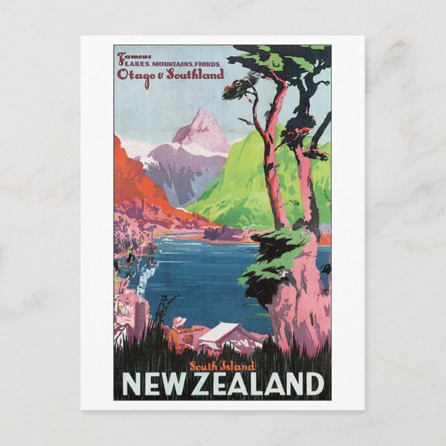 Cartão Postal Poster de viagens da Nova Zelândia da Ilha do Sul (Frente)