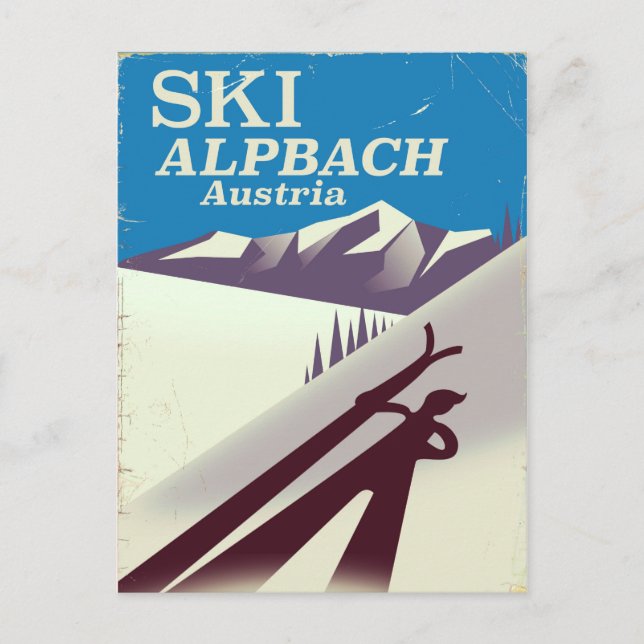 Cartão Postal Poster de viagens de esqui Alpbach Áustria (Frente)