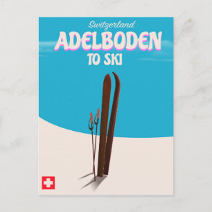 Cartão Postal Poster de viagens de esqui de Suiça Adelboden