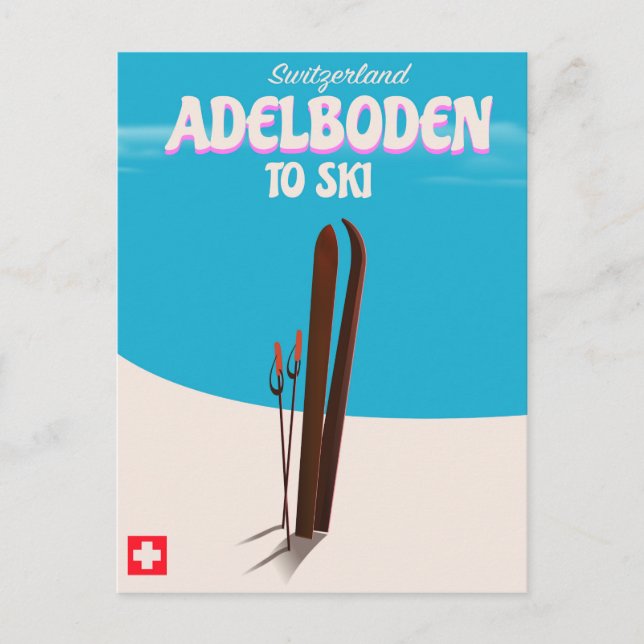 Cartão Postal Poster de viagens de esqui de Suiça Adelboden (Frente)