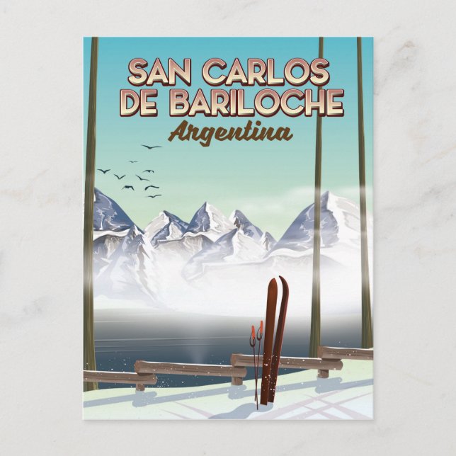 Cartão Postal Poster de viagens de Esqui San Carlos de Bariloche (Frente)