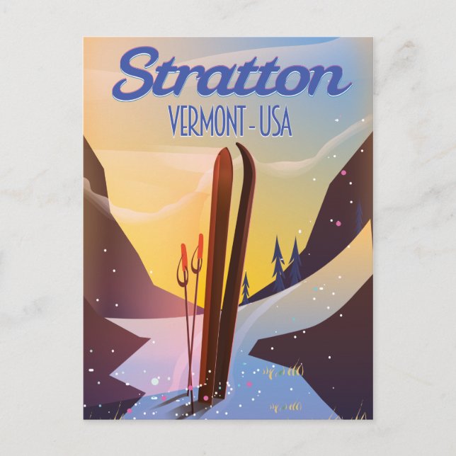 Cartão Postal Poster de viagens de esqui Stratton Vermont (Frente)