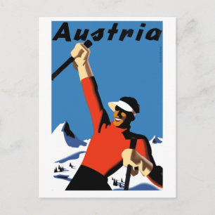 Cartão Postal Poster de viagens de Esqui Vintage Austria