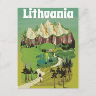 Cartão Postal Poster de viagens de estilo de vintage na Lituânia