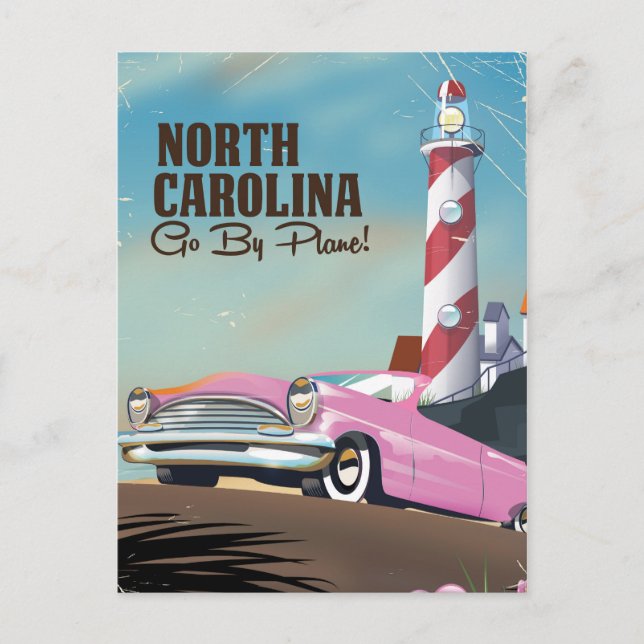 Cartão Postal Poster de viagens de Farol da Carolina do Norte (Frente)