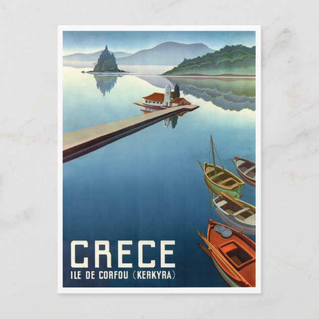 Cartão Postal poster de viagens de Grécia Corfu 1949 (Frente)