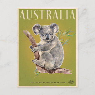 Cartão Postal Poster de viagens de Koala Australiano Vintage