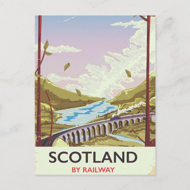 Cartão Postal Poster de viagens de locomotivas da Scotland Vinta (Frente)